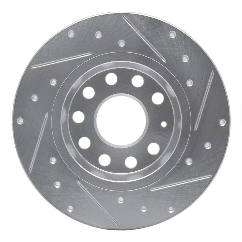 Audi A3 Sportback E-Tron Brake Rotor (1) - Rear Left - R1 Concepts - Drilled & Slotted - Silver - `05-`25